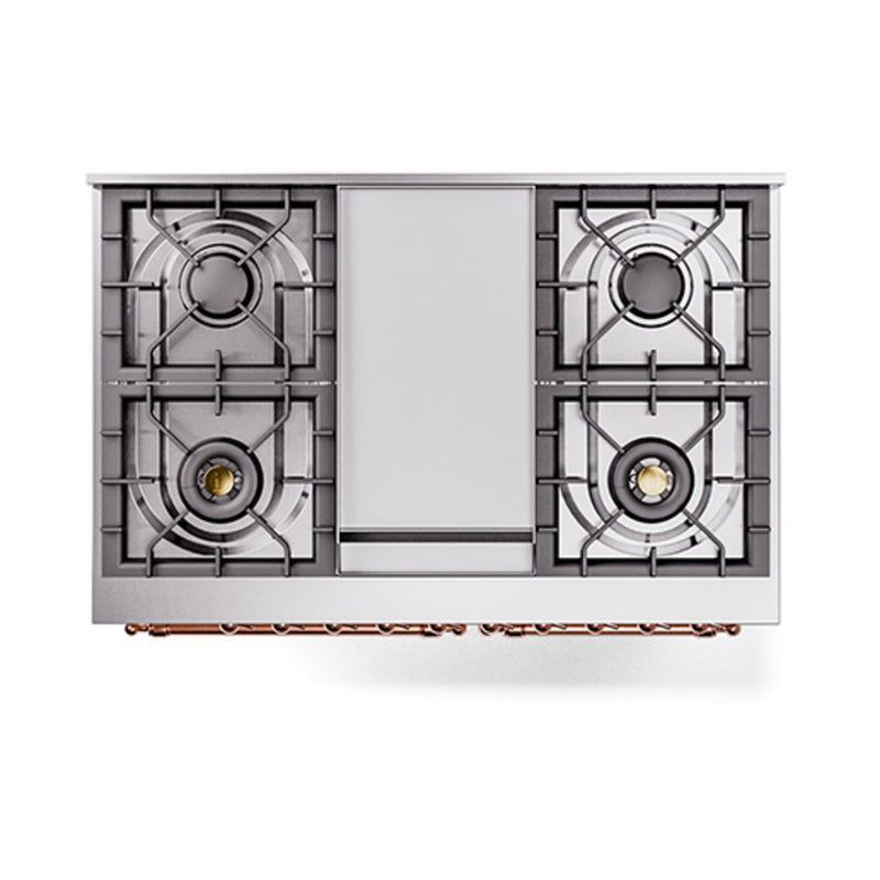 ILVE 40-Inch Nostalgie II Dual Fuel Range with 6 Burners, Griddle and Solid Door Oven in Emerald Green with Copper Trim (UPD40FQNMPEGP)