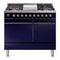 ILVE 40-Inch Nostalgie II Propane Gas Dual Fuel Range with 6 Burners, Griddle and Solid Door Oven in Midnight Blue with Bronze Trim (UPD40FQNMPMBBLP)
