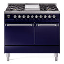 ILVE 40-Inch Nostalgie II Natural Gas Dual Fuel Range with 6 Burners, Griddle and Solid Door Oven in Midnight Blue with Chrome Trim (UPD40FQNMPMBC)