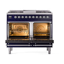 ILVE 40-Inch Nostalgie II Propane Gas Dual Fuel Range with 6 Burners, Griddle and Solid Door Oven in Midnight Blue with Chrome Trim (UPD40FQNMPMBCLP)