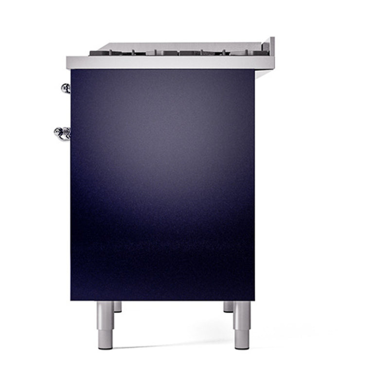 ILVE 40-Inch Nostalgie II Dual Fuel Range with 6 Burners, Griddle and Solid Door Oven in Midnight Blue with Chrome Trim (UPD40FQNMPMBC)