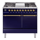 ILVE 40-Inch Nostalgie II Propane Gas Dual Fuel Range with 6 Burners, Griddle and Solid Door Oven in Midnight Blue with Brass Trim (UPD40FQNMPMBGLP)
