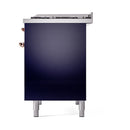 ILVE 40-Inch Nostalgie II Propane Gas Dual Fuel Range with 6 Burners, Griddle and Solid Door Oven in Midnight Blue with Copper Trim (UPD40FQNMPMBPLP)