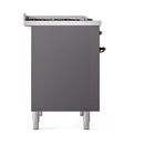 ILVE 40-Inch Nostalgie II Natural Gas Dual Fuel Range with 6 Burners, Griddle and Solid Door Oven in Matte Graphite with Bronze Trim (UPD40FQNMPMGB)