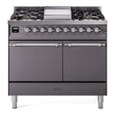 ILVE 40-Inch Nostalgie II Propane Gas Dual Fuel Range with 6 Burners, Griddle and Solid Door Oven in Matte Graphite in Chrome Trim (UPD40FQNMPMGCLP)