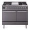 ILVE 40-Inch Nostalgie II Natural Gas Dual Fuel Range with 6 Burners, Griddle and Solid Door Oven in Matte Graphite in Chrome Trim (UPD40FQNMPMGC)