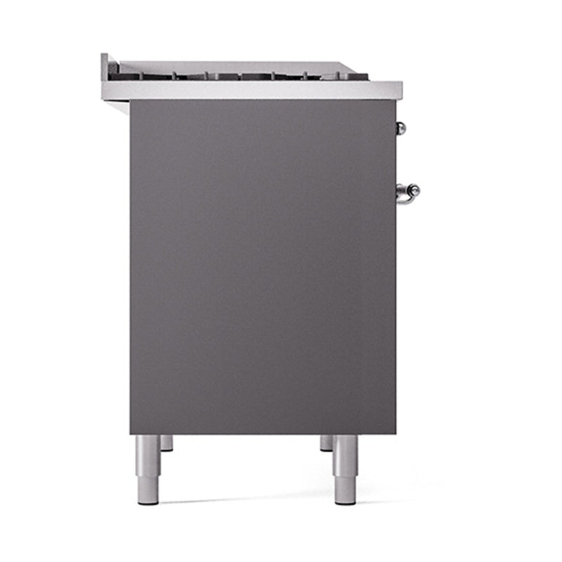 ILVE 40-Inch Nostalgie II Dual Fuel Range with 6 Burners, Griddle and Solid Door Oven in Matte Graphite in Chrome Trim (UPD40FQNMPMGC)