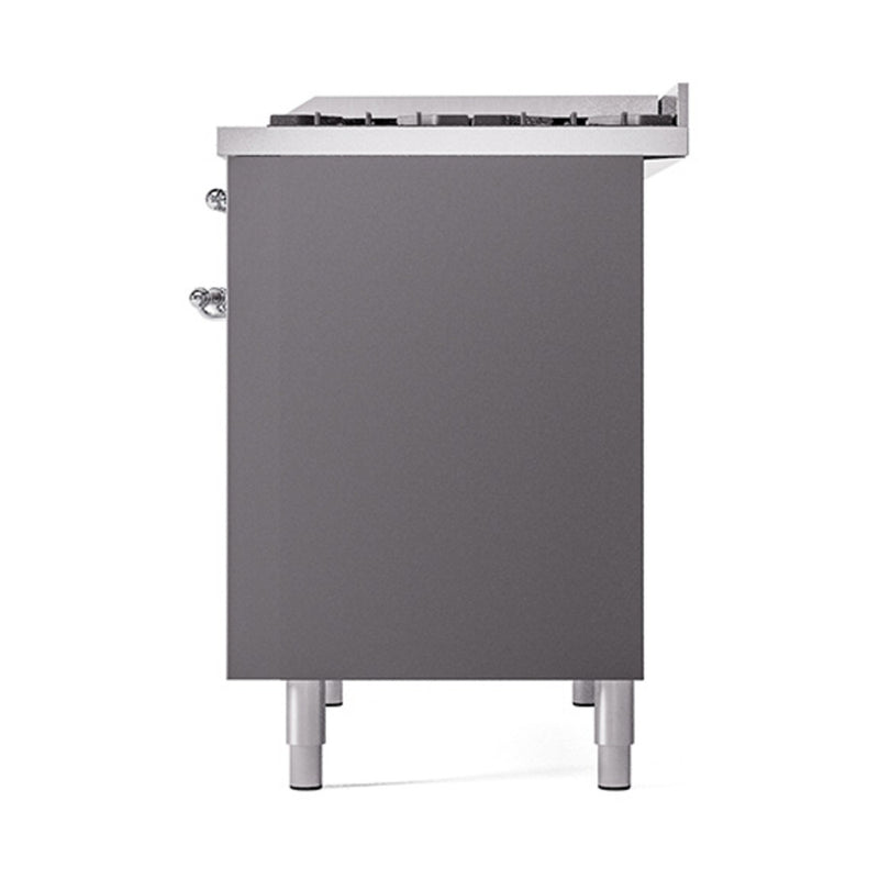 ILVE 40-Inch Nostalgie II Dual Fuel Range with 6 Burners, Griddle and Solid Door Oven in Matte Graphite in Chrome Trim (UPD40FQNMPMGC)