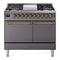 ILVE 40-Inch Nostalgie II Natural Gas Dual Fuel Range with 6 Burners, Griddle and Solid Door Oven  in Matte Graphite with Brass Trim (UPD40FQNMPMGG)