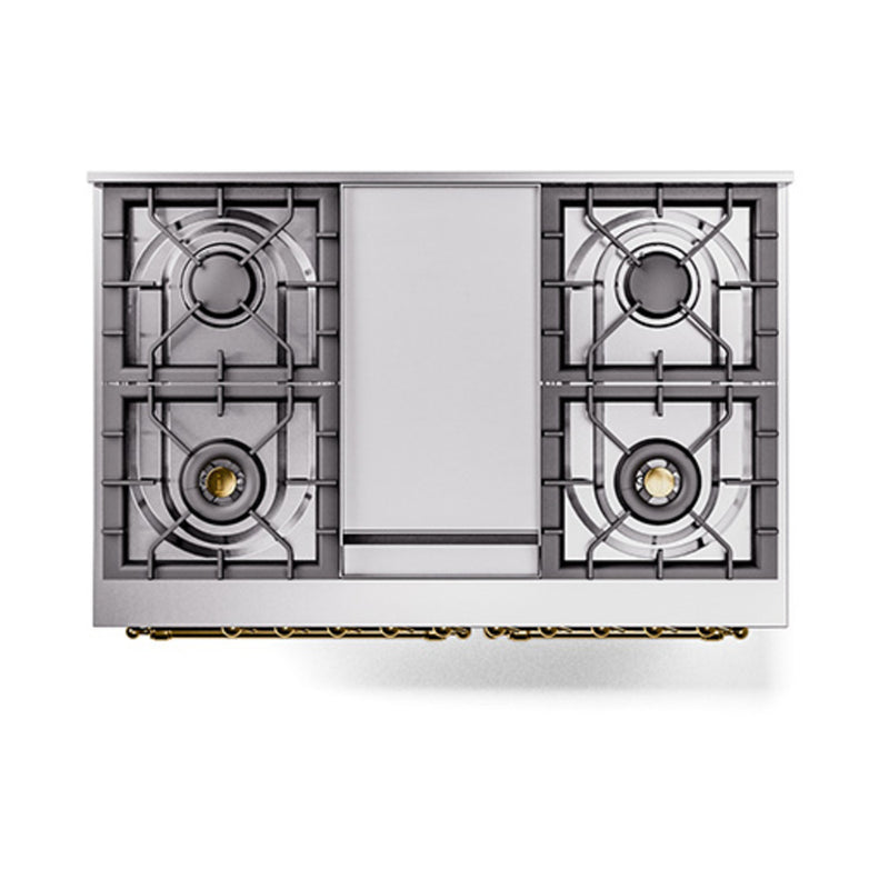 ILVE 40-Inch Nostalgie II Dual Fuel Range with 6 Burners, Griddle and Solid Door Oven  in Matte Graphite with Brass Trim (UPD40FQNMPMGG)