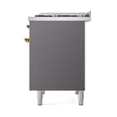 ILVE 40-Inch Nostalgie II Natural Gas Dual Fuel Range with 6 Burners, Griddle and Solid Door Oven  in Matte Graphite with Brass Trim (UPD40FQNMPMGG)