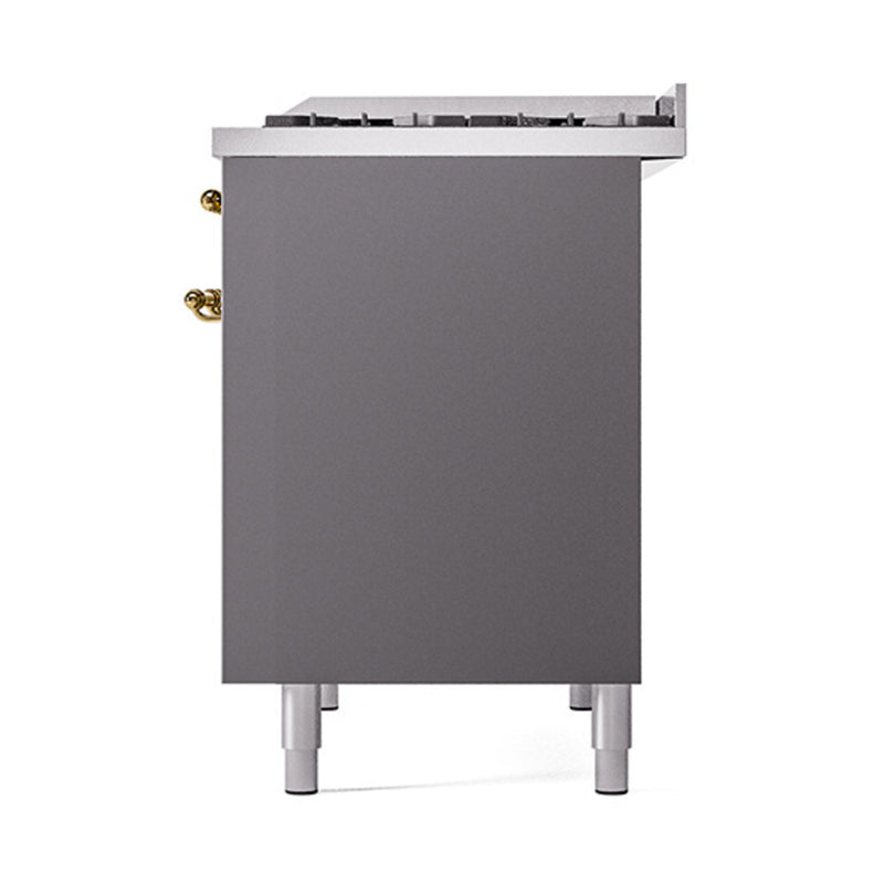 ILVE 40-Inch Nostalgie II Dual Fuel Range with 6 Burners, Griddle and Solid Door Oven  in Matte Graphite with Brass Trim (UPD40FQNMPMGG)