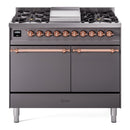 ILVE 40-Inch Nostalgie II Propane Gas Dual Fuel Range with 6 Burners, Griddle and Solid Door Oven in Matte Graphite with Copper Trim (UPD40FQNMPMGPLP)
