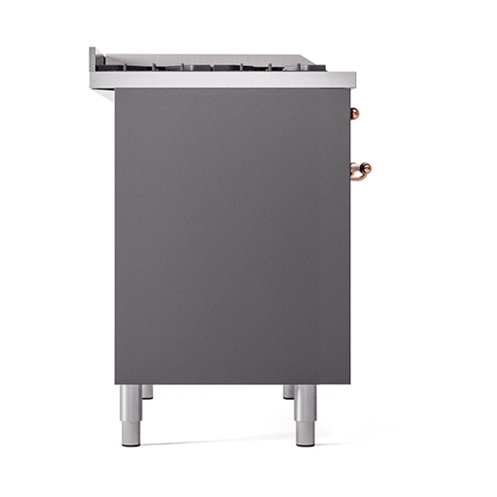 Matte graphite side panel with copper gas-line fittings and four leveling feet