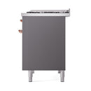 ILVE 40-Inch Nostalgie II Natural Gas Dual Fuel Range with 6 Burners, Griddle and Solid Door Oven in Matte Graphite with Copper Trim (UPD40FQNMPMGP)