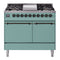 ILVE 40-Inch Nostalgie II Natural Gas Dual Fuel Range with 6 Burners, Griddle and Solid Door Oven in Mediterranean Mint with Burnished Bronze Trim (UPD40FQNMPMMB)
