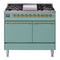 ILVE 40-Inch Nostalgie II Natural Gas Dual Fuel Range with 6 Burners, Griddle and Solid Door Oven in Mediterranean Mint with Brass Trim (UPD40FQNMPMMG)