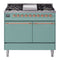 ILVE 40-Inch Nostalgie II Natural Gas Dual Fuel Range with 6 Burners, Griddle and Solid Door Oven in Mediterranean Mint with Copper Trim (UPD40FQNMPMMP)