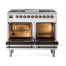 ILVE 40-Inch Nostalgie II Propane Gas Dual Fuel Range with 6 Burners, Griddle and Solid Door Oven in Custom RAL with Bronze Trim (UPD40FQNMPRABLP)