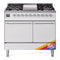 ILVE 40-Inch Nostalgie II Natural Gas Dual Fuel Range with 6 Burners, Griddle and Solid Door Oven in Custom RAL with Chrome Trim (UPD40FQNMPRAC)