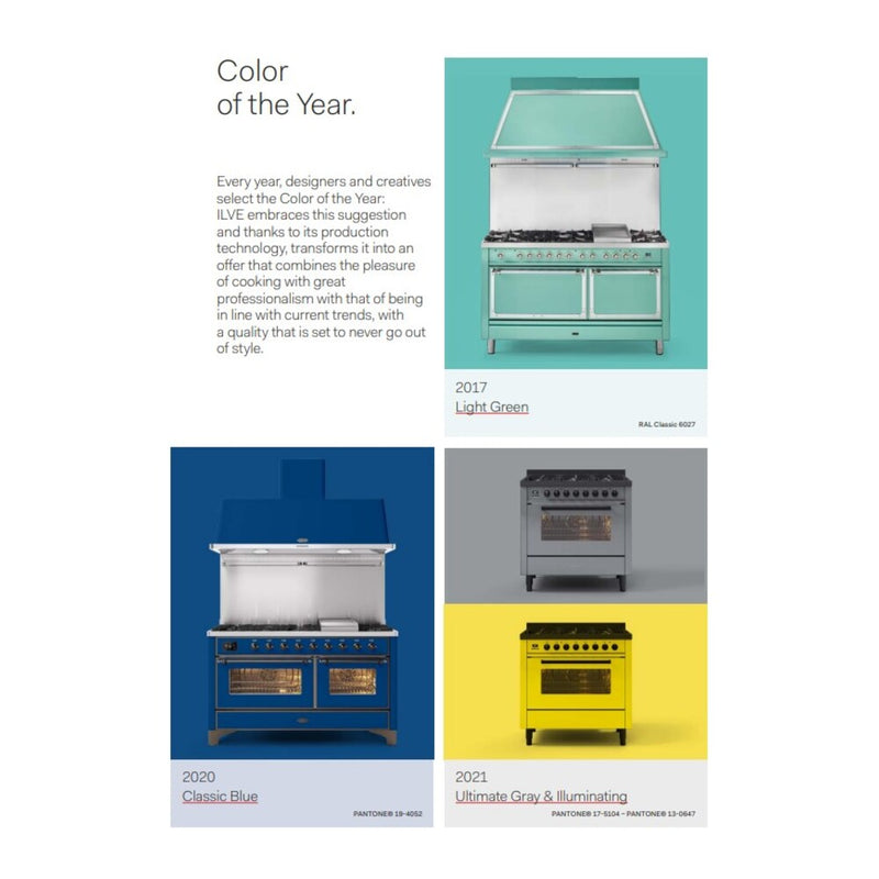 ILVE 40-Inch Nostalgie II Dual Fuel Range with 6 Burners, Griddle and Solid Door Oven in Custom RAL with Copper Trim (UPD40FQNMPRAP)