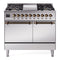 ILVE 40-Inch Nostalgie II Natural Gas Dual Fuel Range with 6 Burners, Griddle and Solid Door Oven in Stainless Steel with Bronze Trim(UPD40FQNMPSSB)