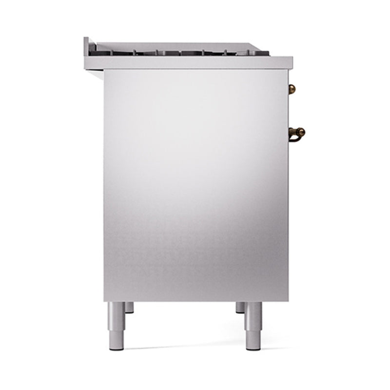 ILVE 40-Inch Nostalgie II Dual Fuel Range with 6 Burners, Griddle and Solid Door Oven in Stainless Steel with Bronze Trim(UPD40FQNMPSSB)