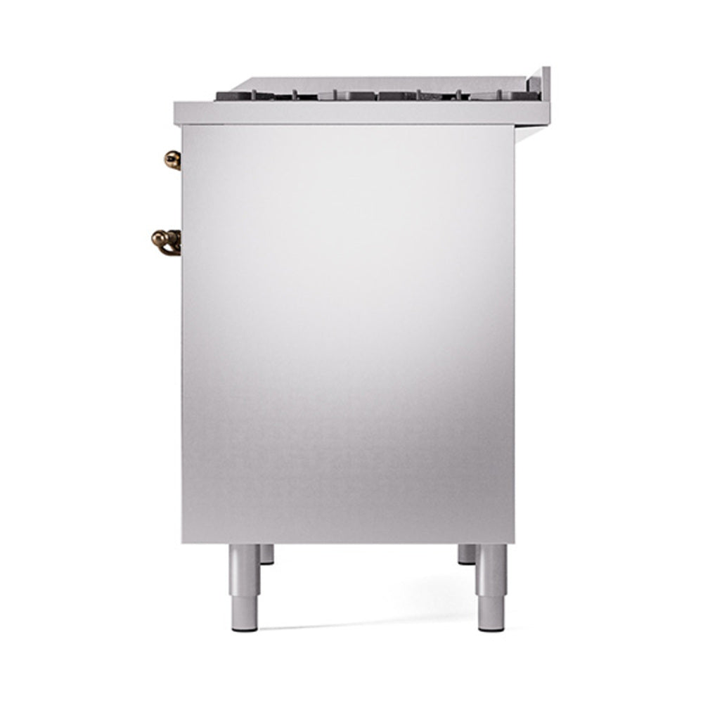 Stainless steel range back panel with bronze fittings and four leveling legs