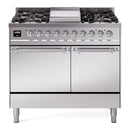 ILVE 40-Inch Nostalgie II Propane Gas Dual Fuel Range with 6 Burners, Griddle and Solid Door Oven in Stainless Steel with Chrome Trim (UPD40FQNMPSSCLP)