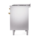 ILVE 40-Inch Nostalgie II Propane Gas Dual Fuel Range with 6 Burners, Griddle and Solid Door Oven in Stainless Steel with Brass Trim (UPD40FQNMPSSGLP)