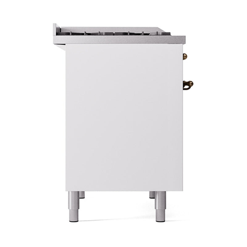 ILVE 40-Inch Nostalgie II Dual Fuel Range with 6 Burners, Griddle and Solid Door Oven in White with Bronze Trim (UPD40FQNMPWHB)