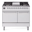 ILVE 40-Inch Nostalgie II Natural Gas Dual Fuel Range with 6 Burners, Griddle and Solid Door Oven in White with Chrome Trim (UPD40FQNMPWHC)