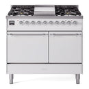 ILVE 40-Inch Nostalgie II Propane Gas Dual Fuel Range with 6 Burners, Griddle and Solid Door Oven in White with Chrome Trim (UPD40FQNMPWHCLP)