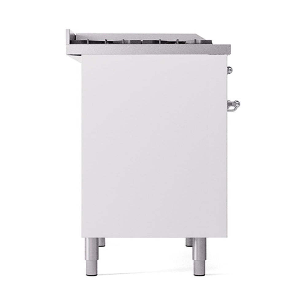 White oven side panel with chrome door hardware and four leveling feet
