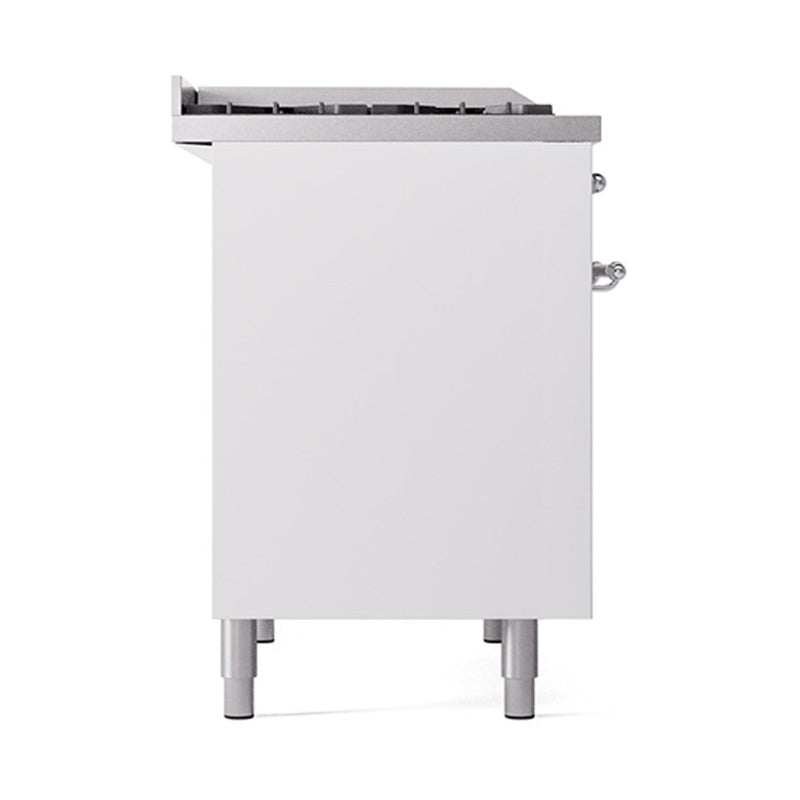 ILVE 40-Inch Nostalgie II Dual Fuel Range with 6 Burners, Griddle and Solid Door Oven in White with Chrome Trim (UPD40FQNMPWHC)