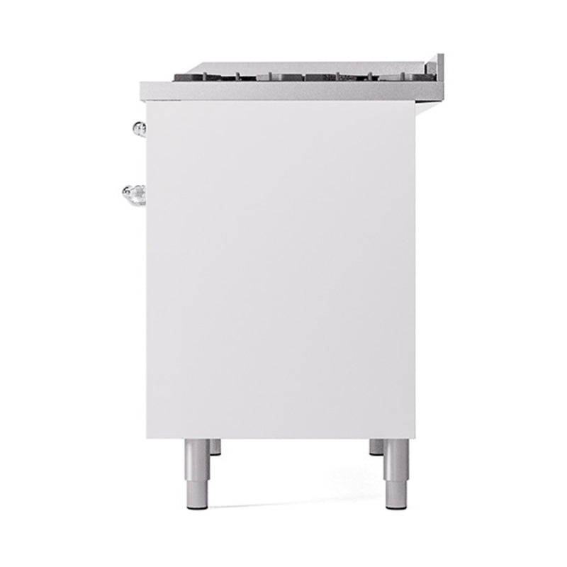 ILVE 40-Inch Nostalgie II Dual Fuel Range with 6 Burners, Griddle and Solid Door Oven in White with Chrome Trim (UPD40FQNMPWHC)