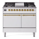 ILVE 40-Inch Nostalgie II Propane Gas Dual Fuel Range with 6 Burners, Griddle and Solid Door Oven in White with Brass Trim (UPD40FQNMPWHGLP)