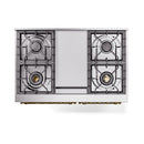 ILVE 40-Inch Nostalgie II Natural Gas Dual Fuel Range with 6 Burners, Griddle and Solid Door Oven in White with Brass Trim (UPD40FQNMPWHG)