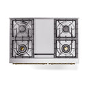 ILVE 40-Inch Nostalgie II Propane Gas Dual Fuel Range with 6 Burners, Griddle and Solid Door Oven in White with Brass Trim (UPD40FQNMPWHGLP)