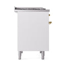 ILVE 40-Inch Nostalgie II Natural Gas Dual Fuel Range with 6 Burners, Griddle and Solid Door Oven in White with Brass Trim (UPD40FQNMPWHG)