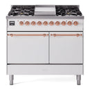 ILVE 40-Inch Nostalgie II Propane Gas Dual Fuel Range with 6 Burners, Griddle and Solid Door Oven in White with Copper Trim (UPD40FQNMPWHPLP)