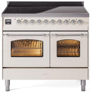 ILVE Nostalgie II 40-Inch Freestanding Electric Induction Range in Antique White with Chrome Trim (UPDI406NMPAWC)