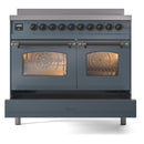ILVE Nostalgie II 40-Inch Freestanding Electric Induction Range in Blue Grey with Bronze Trim (UPDI406NMPBGB)