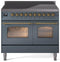ILVE Nostalgie II 40-Inch Freestanding Electric Induction Range in Blue Grey with Brass Trim (UPDI406NMPBGG)