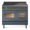 ILVE Nostalgie II 40-Inch Freestanding Electric Induction Range in Blue Grey with Brass Trim (UPDI406NMPBGG)