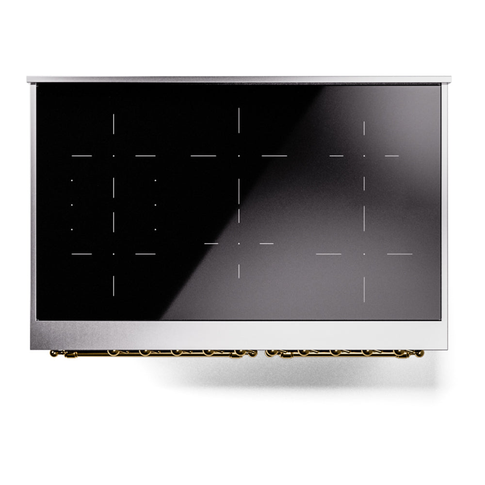 Blue-grey electric range storage drawer with black interior panel