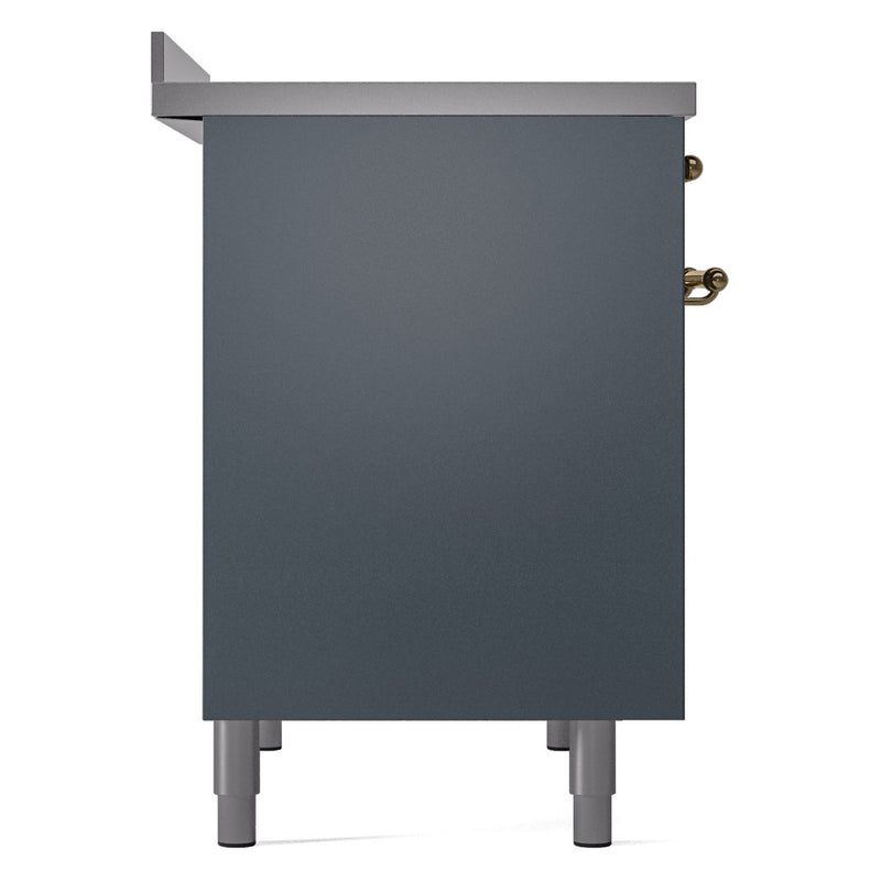 ILVE Nostalgie II 40-Inch Freestanding Electric Induction Range in Blue Grey with Brass Trim (UPDI406NMPBGG)