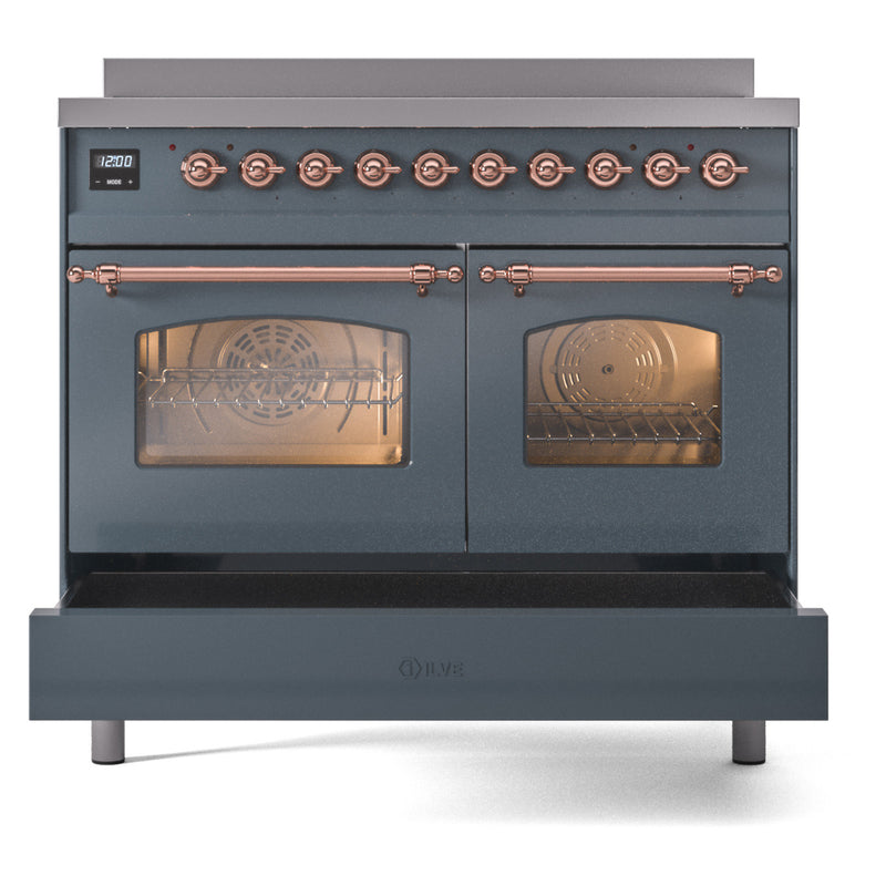 ILVE Nostalgie II 40-Inch Freestanding Electric Induction Range in Blue Grey with Copper Trim (UPDI406NMPBGP)