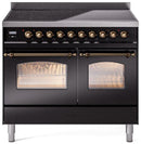 ILVE Nostalgie II 40-Inch Freestanding Electric Induction Range in Glossy Black with Bronze Trim (UPDI406NMPBKB)