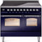 ILVE Nostalgie II 40-Inch Freestanding Electric Induction Range in Midnight Blue with Chrome Trim (UPDI406NMPMBC)